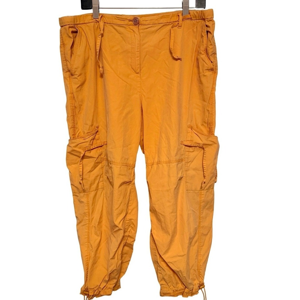 J Jill Cropped Cargo Pant L Orange Cotton Utility Parachute Pockets Drawstring